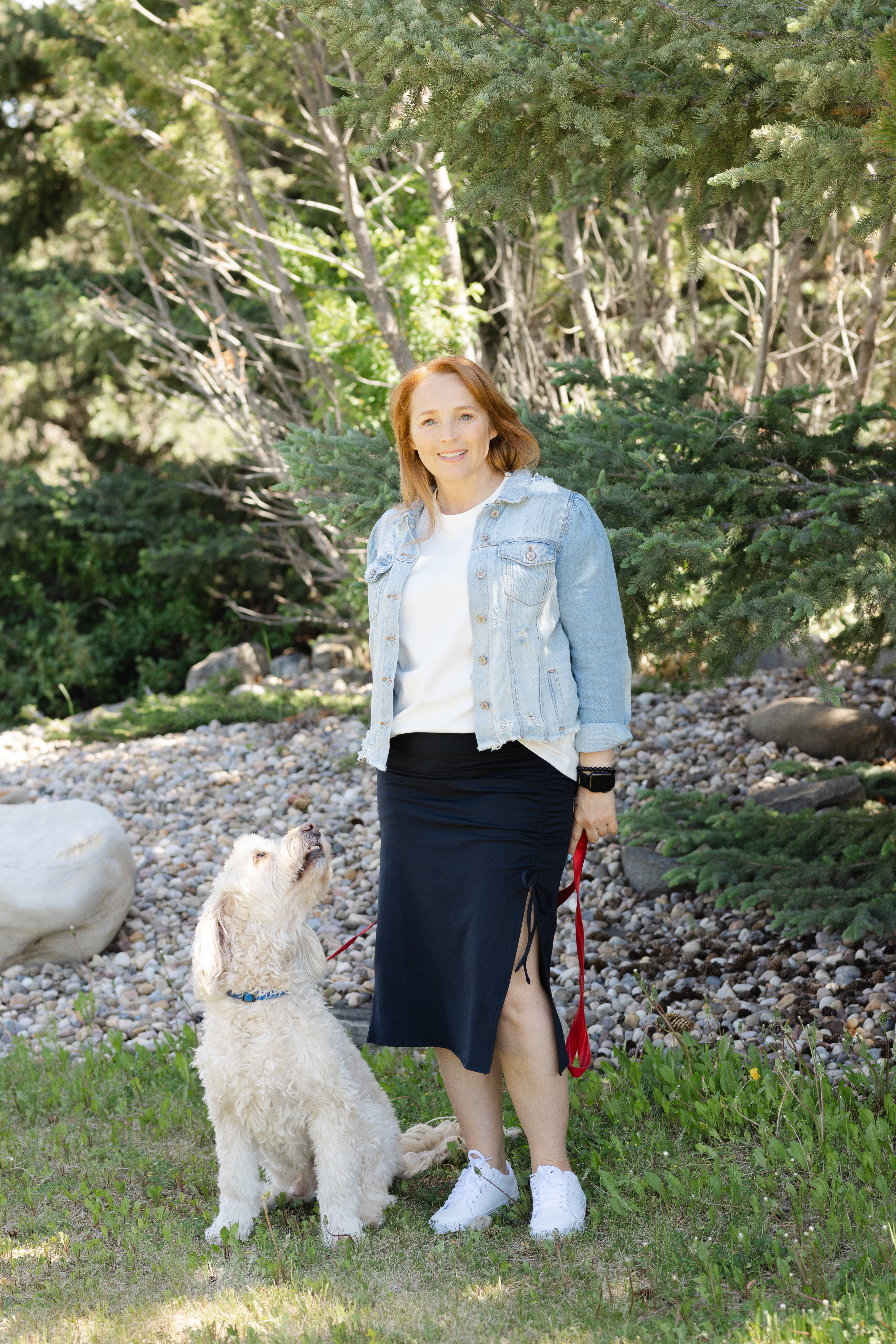 Karina Bossé outdoors with Charlie
